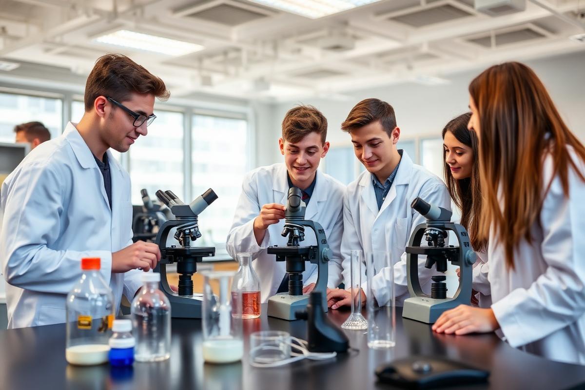 Secondary students working together in a science laboratory